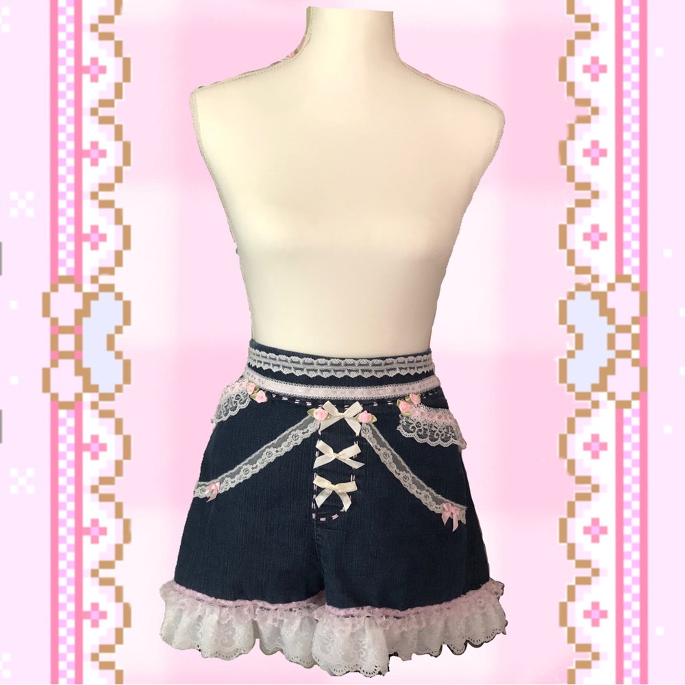 Reworked Coquette Hime Gyaru High Rise Denim Shorts